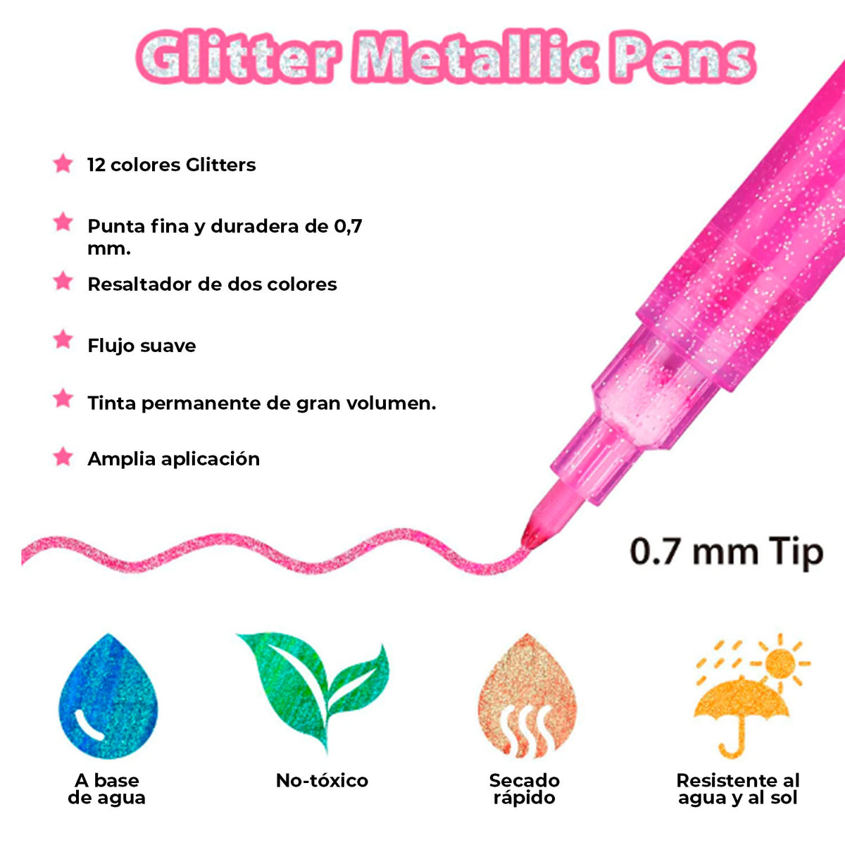 OHUHU MARCADORES GLITTER METÁLICOS CON PURPURINA 0.7 MM