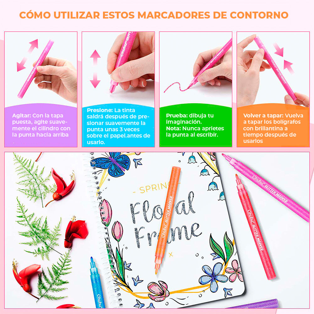 OHUHU MARCADORES GLITTER METÁLICOS CON PURPURINA 0.7 MM