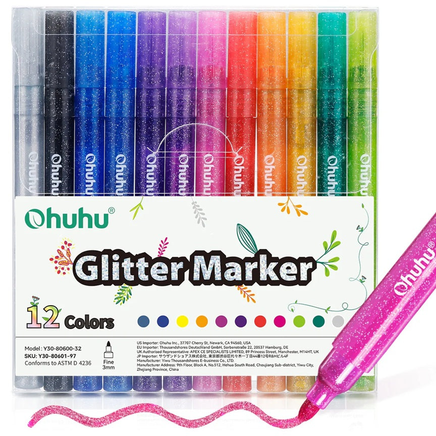 OHUHU MARCADORES GLITTER METÁLICOS CON PURPURINA PUNTA 3MM