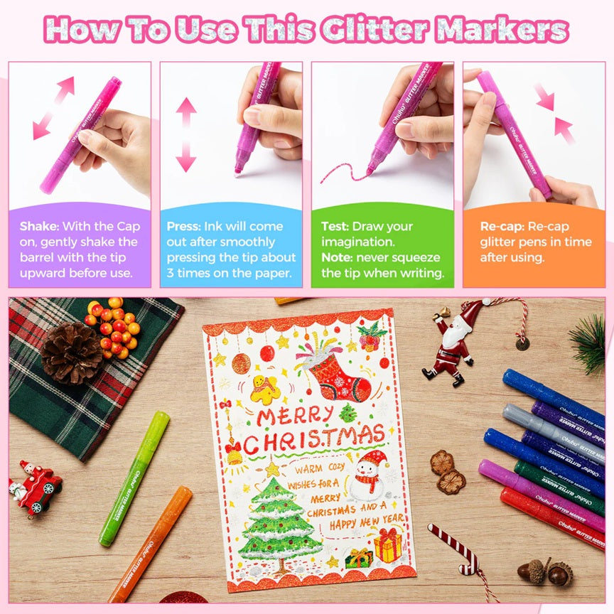 OHUHU MARCADORES GLITTER METÁLICOS CON PURPURINA PUNTA 3MM